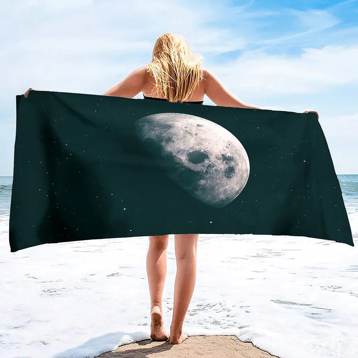

Beach Towel Moon Quick Dry Towel Sand Proof Beach Towels Super Absorbent for Travel Pool Swimming Bath Camping Yoga Gym Sports W40*H60(CM)
