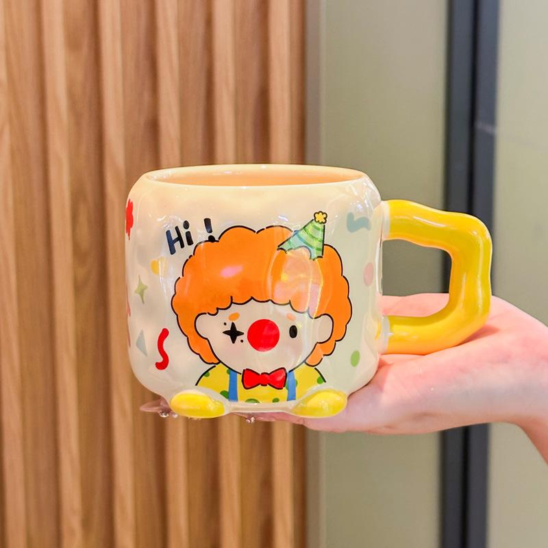 Cute Funny Clown Cup Girl Birthday Gift Couple Ceramic Mug with Lid Spoon Office Breakfast Cup