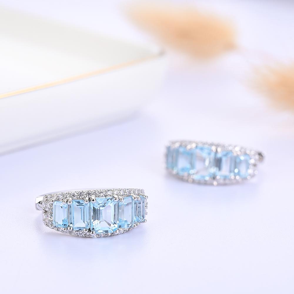 Simple Natural Octagonal Sky Blue Topaz Clasp Earrings 925 Sterling Silver Exquisite Fine Jewelry for Women's Anniversary Gifts