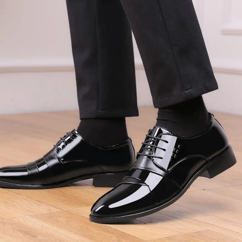 Leather Shoes Men's Youth Business Formal Pointed Toe Bright Leather Shoes Fashion Versatile Casual Men's Shoes