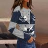 Women's Halloween Print Long Sleeve Top with Round Neck and Hem Slit for Casual Party Wear