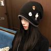 Subculture retro buttons stacked hat female y2k face small knitted wool hat warm ear protector cold hat tide