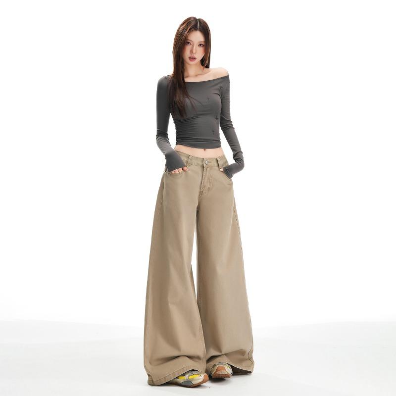 Khaki High Waist Straight Jeans Women's Spring New Versatile Loose and Skinny Wide Leg Casual Long Pants