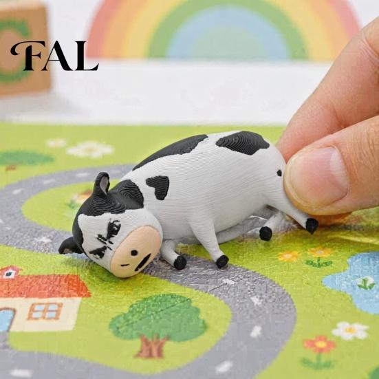 Tabletop Cow Decor 3D Printed Dairy Figurine, Cartoon Cattle Statue for Desk Decor, Office Shelf Ornament Mini Sculpture Home Office, Gift Animal