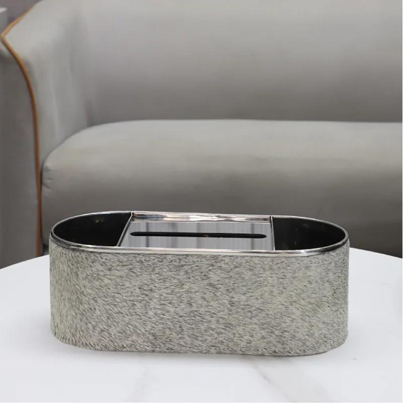 Metal Imitation Horsehair Leather Tissue Box, Stainless Steel Paper Box, Home Decoration, Kitchen Tissue Storage Container