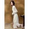 Demana French Style Lace Trim Round Neck Midi Dress