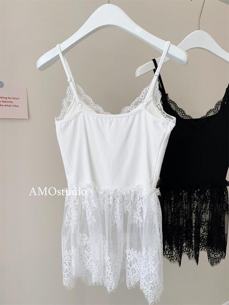 Lace Waist-Cinching Slim Fit Camisole Dress - Sleeveless, Layered, Figure-Flattering Mini