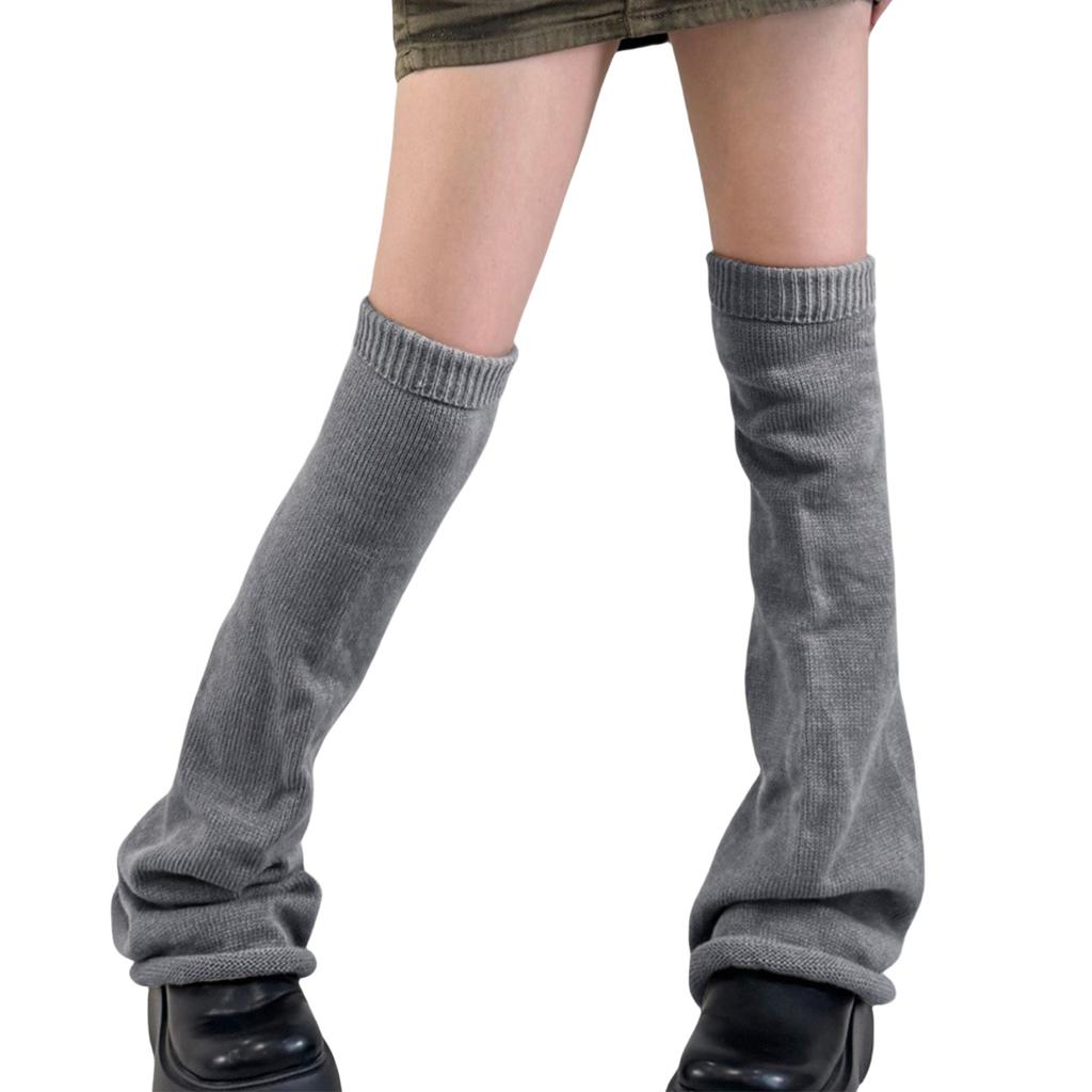 Women Knitted Over Knee Leg Warmers Stockings Solid Color Flared Thigh High Leg Covers Footless Long Socks Streetwear