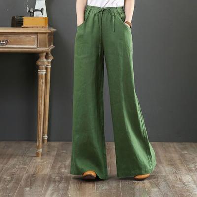 Cotton Pants Women Cotton Linen Loose Big Yards Wide Leg Pants High Waist Solid Color Elastic Pants