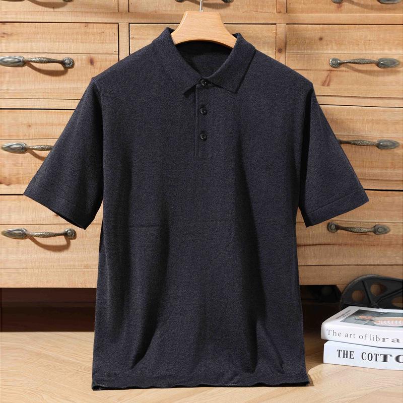 Men's Casual Polo Collar Knitwear: Spring/Summer Solid Color Short Sleeve Pullover