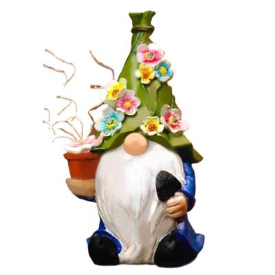 Lustige Zwergenskulptur mit solarbetriebener LED-Lichterkette, Kunstharz, Gartendekoration, Zwergenfigur aus Kunstharz, Geschenke für Einweihungspartys