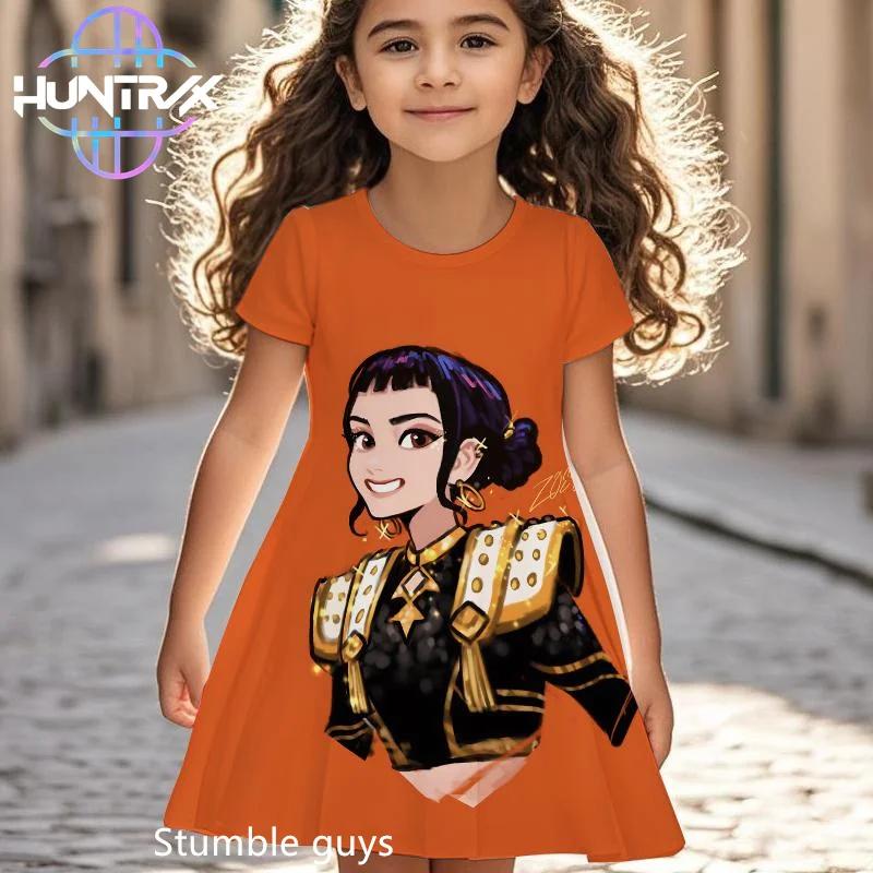 Kpop Demon Hunters Anime Girls Dress Breathable Summer Kids Cartoon Short Sleeve Beach Sundress Casual Nightgown