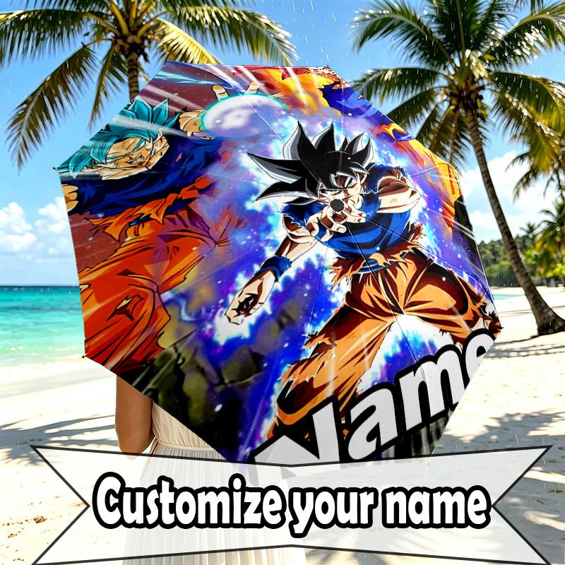 Custom Name Personalized DRAGON BALL Print Umbrella, Auto Open Close, 8‑Rib Sturdy Frame, Commute Camping Hiking Use, Birthday Gift