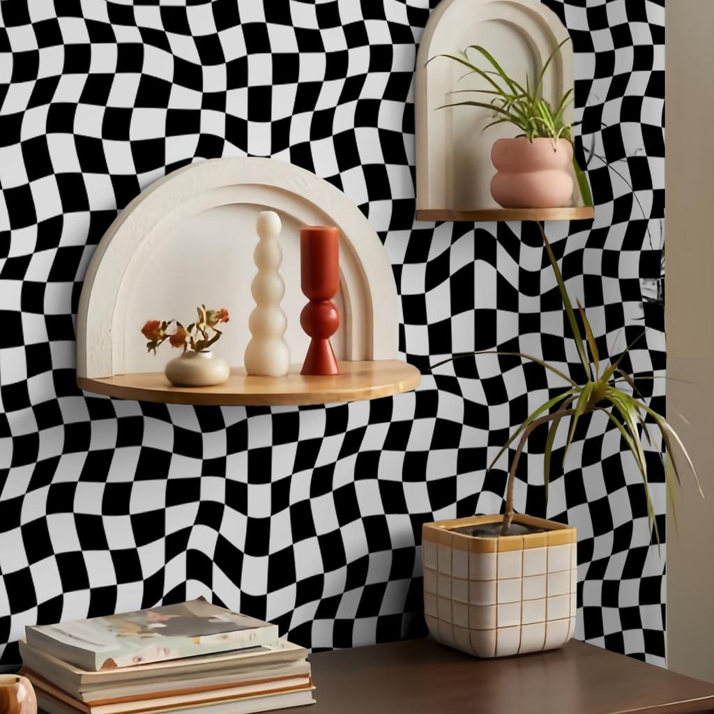 Karierte, selbstklebende Tapete zum Abziehen und Aufkleben, Heimdekoration, Schwarz-Weiß-Tapete, Schrank-, Regal- und Schubladeneinlagen