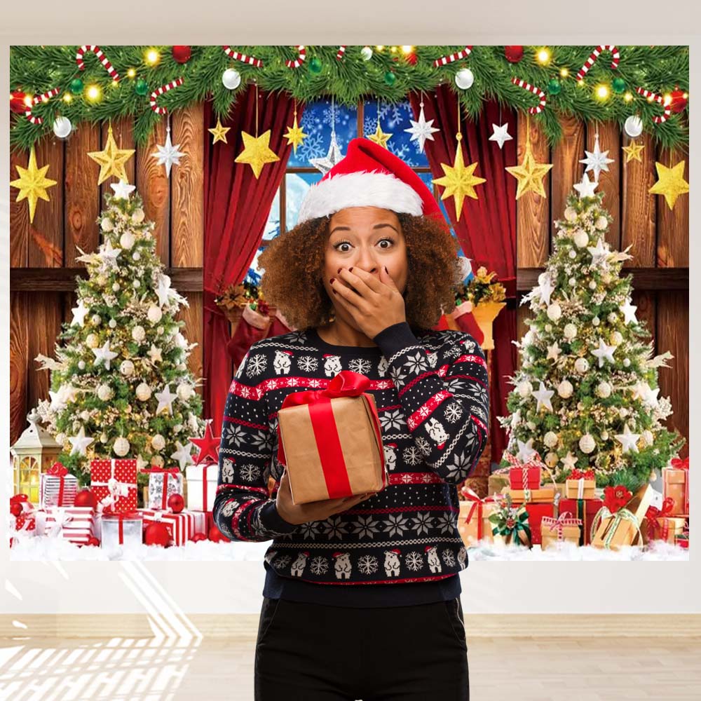 Christmas Fireplace Theme Decor Backdrop Winter Xmas Tree Gift Kids Portrait Family Party Photography Background Photo Studio