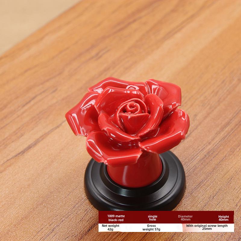Rose Ceramic Cabinet Handle - Modern Pastoral Style, Single Hole Design for Drawer, Wardrobe, or Door