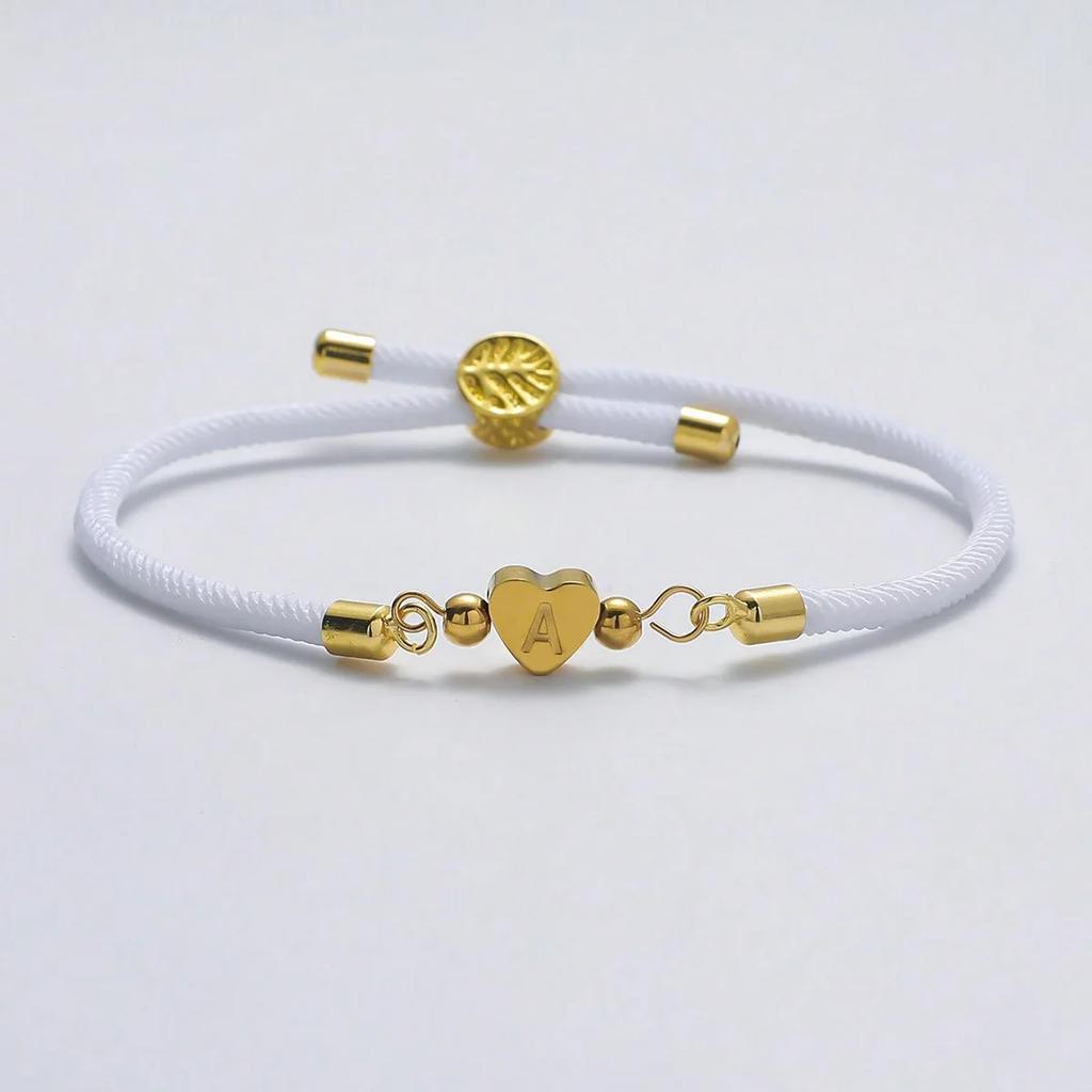 Bracciale Classico con Iniziale a Cuore A-Z, Semplice Braccialetto Regolabile con Corda Colorata per Regali di Gioielli da Donna