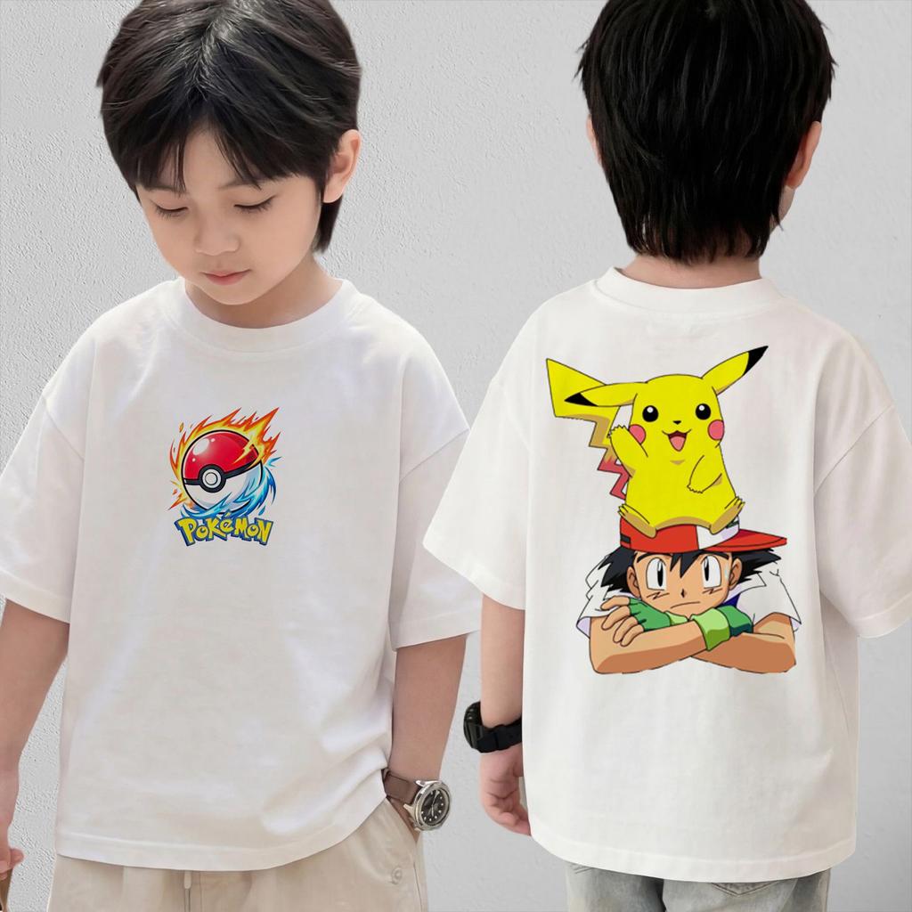 Summer Anime Pokémon Cosplay TShirt Cotton Short Sleeve Tops Casual Loose Retro TShirt Men Women Kids Family Matching Outfits
