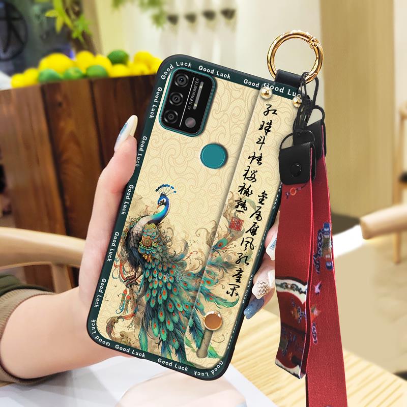 Anti-dust Ring Phone Case For UMIDIGI A9 Back Cover Soft case Durable For Mom Lanyard Chinese style Protective Wristband