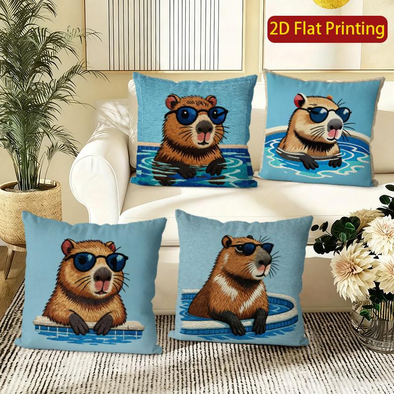 Cool Capybara Pool Party Throw Pillow Covers Pattern Cushion Cover Suitable For Sofa Bedroom Car Pillow Cover