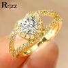 Rrjzz 6x6mm Heart Shape CZ Simulated Diamond Halo Wedding Ring Plated Gold Silver Color Women Engagement Rings Luxury Jewelry