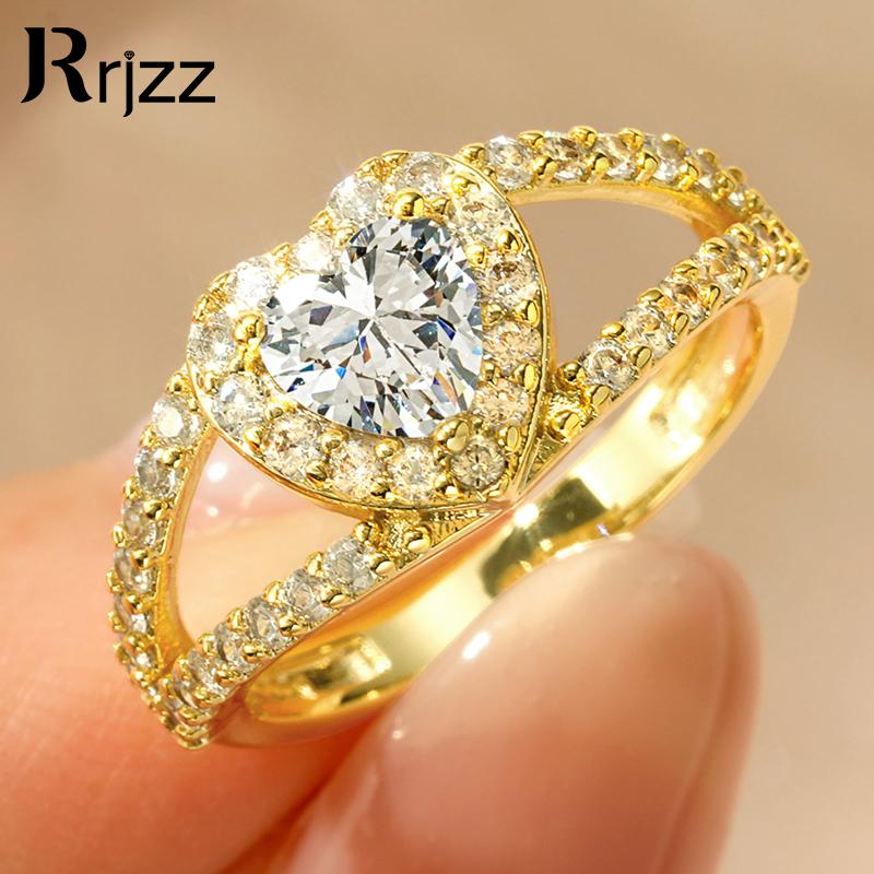 Rrjzz 6x6mm Heart Shape CZ Simulated Diamond Halo Wedding Ring Plated Gold Silver Color Women Engagement Rings Luxury Jewelry
