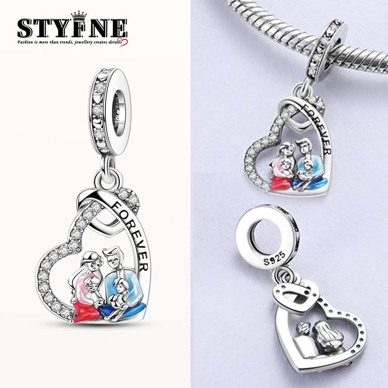 Charms Plataeternal Family Heart-Shaped Pendants Fit Originalbracelets Charms For Women Jewelry Diy Making Gifts