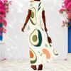 Women Plus Size V Neck Short Sleeve Fruit Printed Maxi Dress