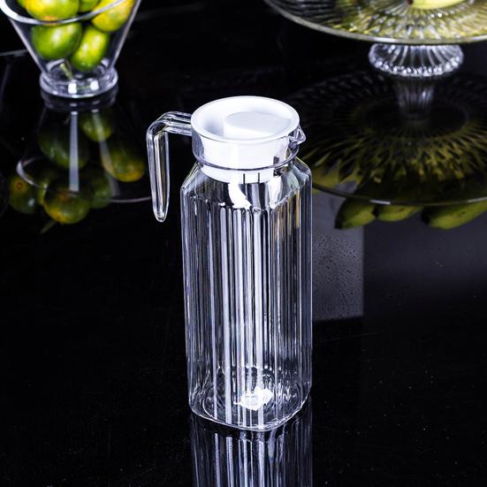 2Pcs Fridge Glass Water Jug with Lid Food Grade Spill-Free Spout Design Transparent Coffee Milk Juice Pitcher Jug