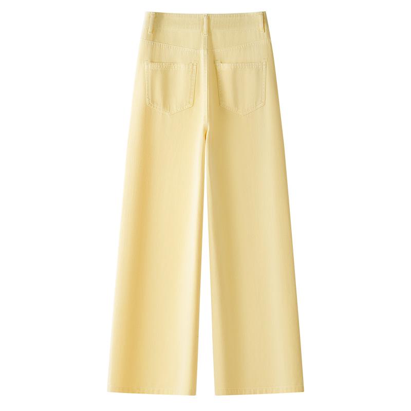 Women's Yellow Wide-Leg Jeans, Summer 2025 - Thin, Loose, Small Size, Straight-Leg Style