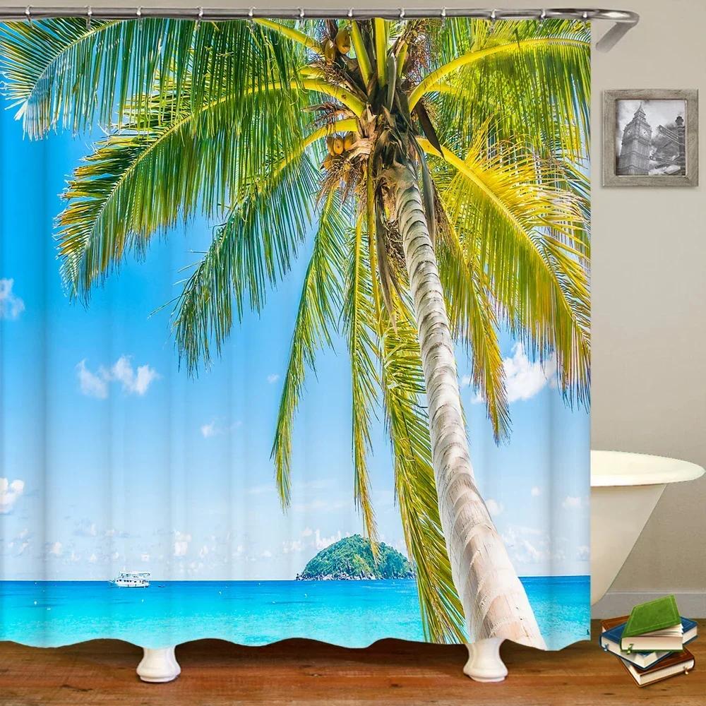 Waterproof Shower Curtain Various Sunshine Beach Scenery Seaside 3D Printing Shower Curtain Polyester Home Decor Curtain