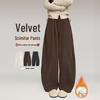 2025 New Velvet-Lined Maternity Corduroy Wide-Leg Pants - Coffee Color, Autumn/Winter, Loose Fit with Slimming Balloon Design