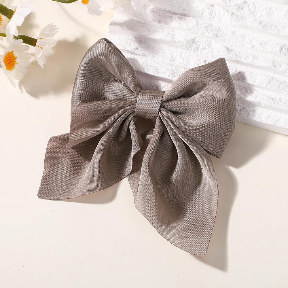 TĘCZOWE KOKARDY 2 SZT. Kokardy do włosów na kucyk dla dziewczynek Klips do włosów 3,3 cala Satynowe Jednokolorowe Spinki do włosów Damskie Grzywki Klips do włosów