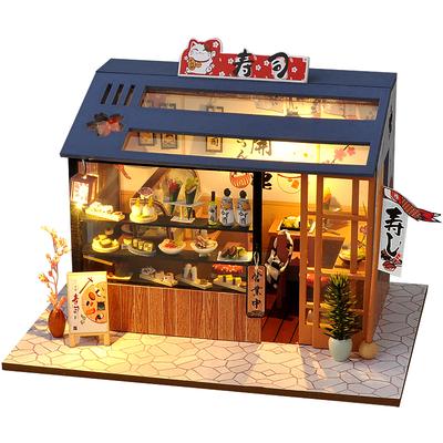Drewniany domek dla lalek Casa Diy Miniaturowy domek dla lalek Puzzle 3D Montaż Zabawki do budowania Z meblami Światła LED Dla dzieci Prezenty
