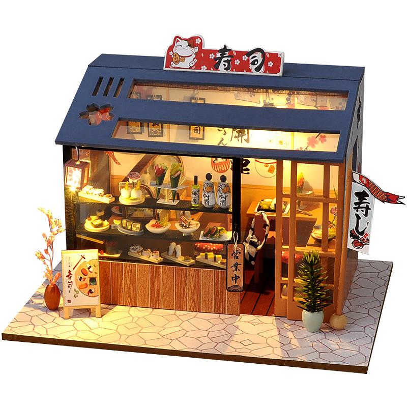 Wooden Doll House Casa Diy  Miniature Dollhouse 3D Puzzle Assembly Building Toys With Furniture LED Lights For Children Gifts
