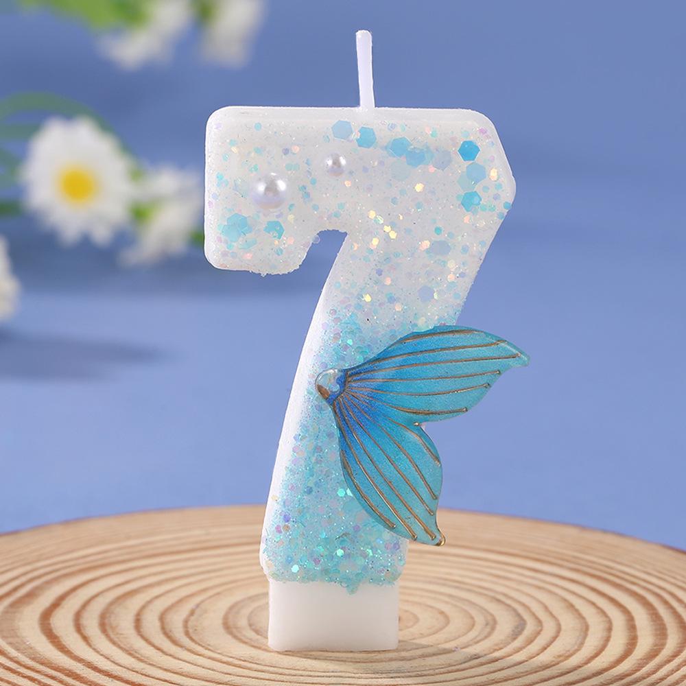 Blue Mermaid Tail Candle for Princess Birthday Cake