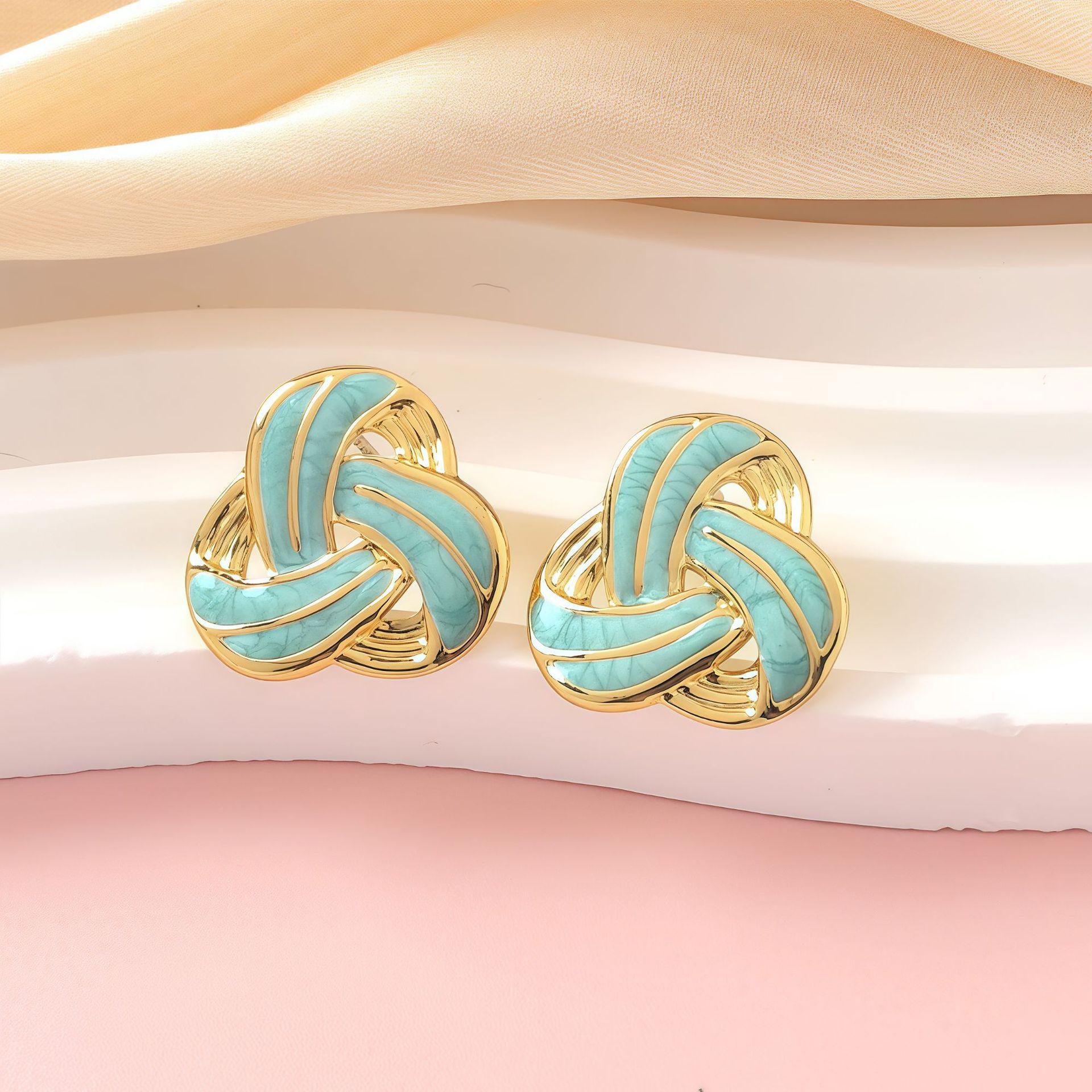 Элегантные сине-зеленые эмалированные серьги-гвоздики для женщин