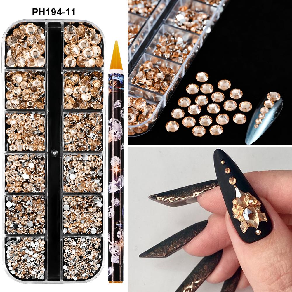 12Grids(6000pc) 3D Resin Nail Art Rhinestones+Tools 2mm Brilliant Diamond Nail Charms DIY Clothes Phone Case Manicure Accessory