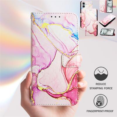 Pink-lila vergoldetes, marmorähnliches Muster, magnetische, stoßfeste PU-Lederhülle für iPhone, Samsung, Huawei, Xiaomi, Vivo, Oppo, Moto, Tecno, TCL, Infinix, Itel.Mehr