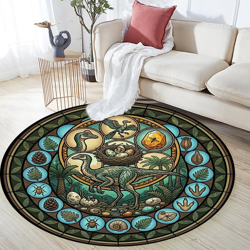 Prehistoric Glass Round Area Rug Under Office Chairs Bedroom Living Room Home Decor