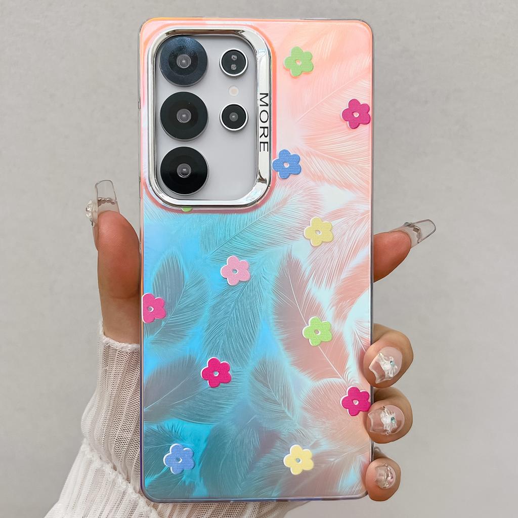 New Electroplated Laser for Apple 16E Mobile Phone Case 15promax Small Floral for Samsung S25Ultra