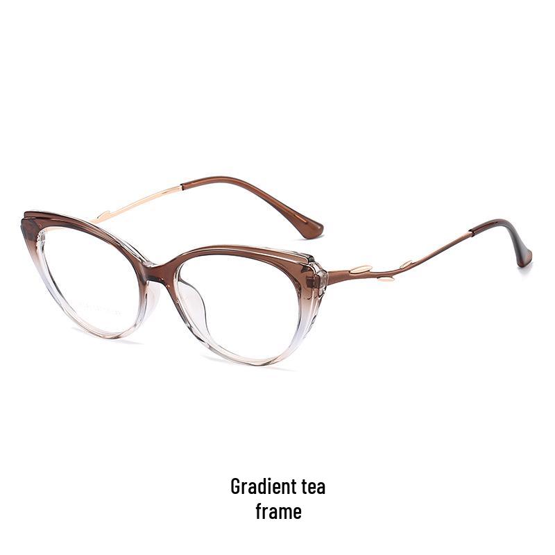 Women's Ultra-Light Tea-Colored Retro Cat-Eye TR90 Glasses Frame, Fit for Prescription, Slimming Korean Style.