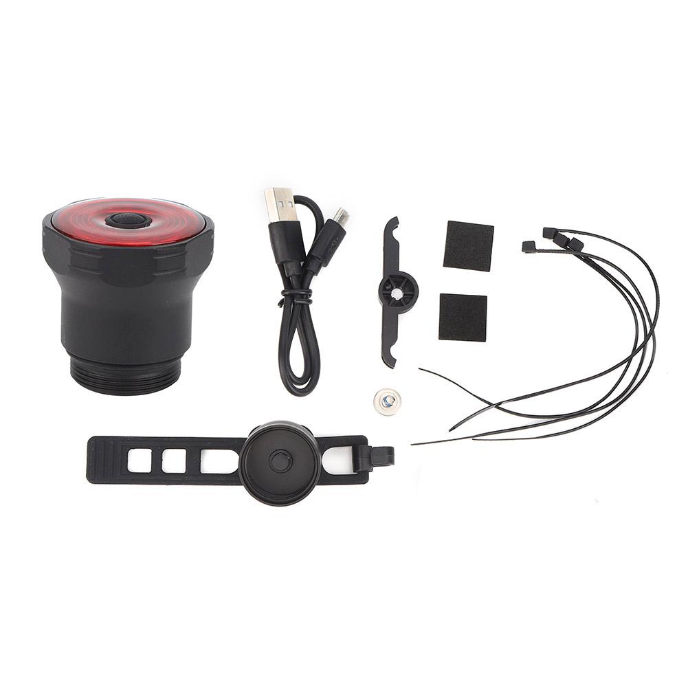 Černá hliníková slitina IPX6 Vodotěsná Chytré zadní brzdové světlo na kolo USB nabíjení Varovné zadní světlo na kolo Cyklistika