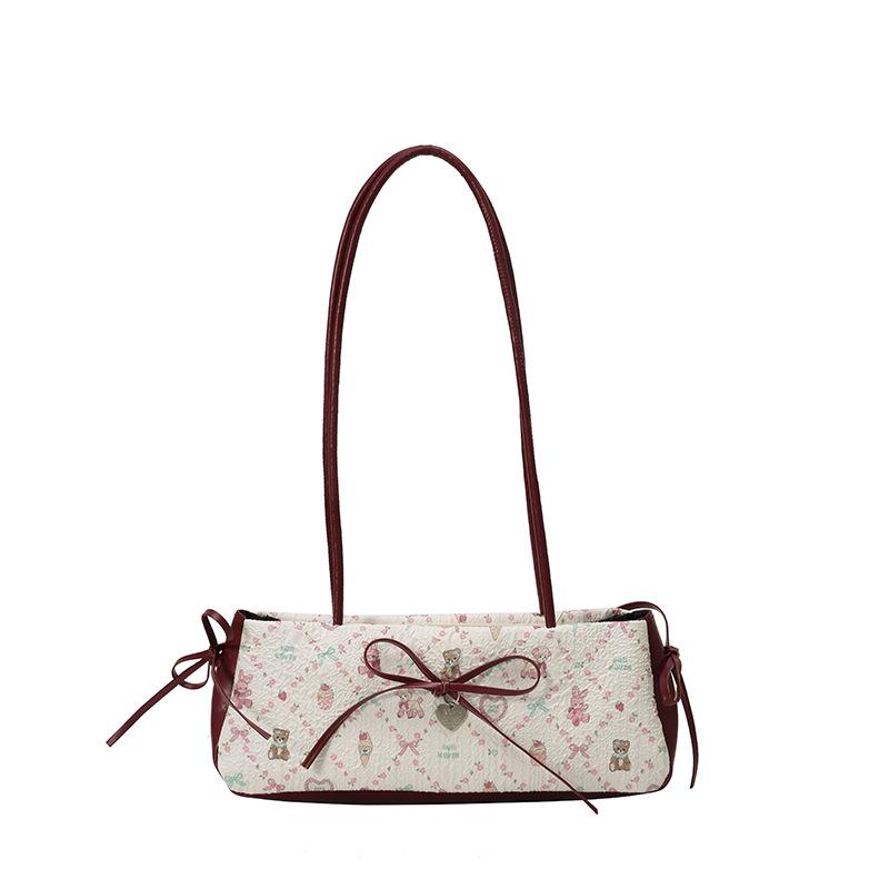 

Sweet Bow Shoulder Bag Cartoon Print Underarm Bag Female Tote Bag Versatile Large Capacity Commuter Handbag Holiday Gift красный