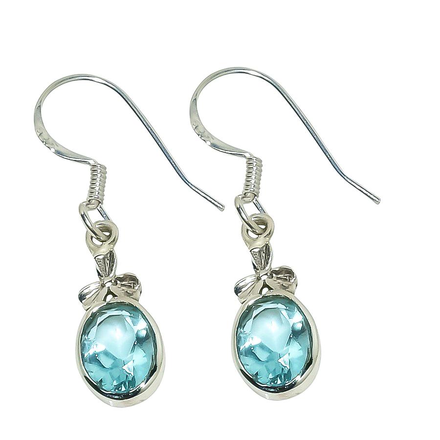 Natural Blue Topaz Gemstone 925 Solid Sterling Silver Jewelry Earring 1.25" Z7r35