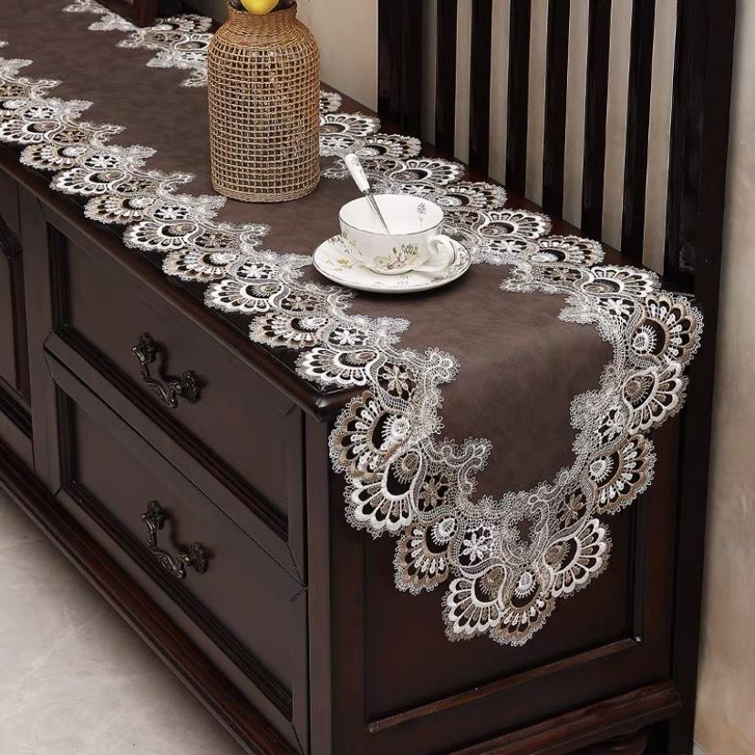 European Table Flag Waterproof And Oil-Proof Leave-In Light Luxury Lace Tablecloth Long Strip New Tv Cabinet Dust Cloth