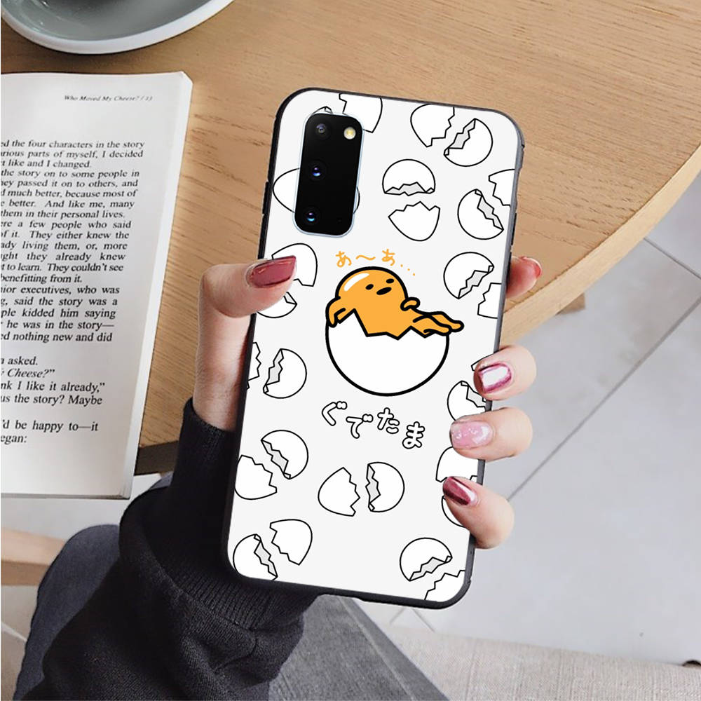 AH37 Lazy Egg Gudetama Schwarze Hülle für Samsung Note 20 Lite S24 Ultra S23 S22 A05 A06 A11 A71 A15 A16 A13 A24 A25 A33 A52 A53 M55 M35 Softhülle