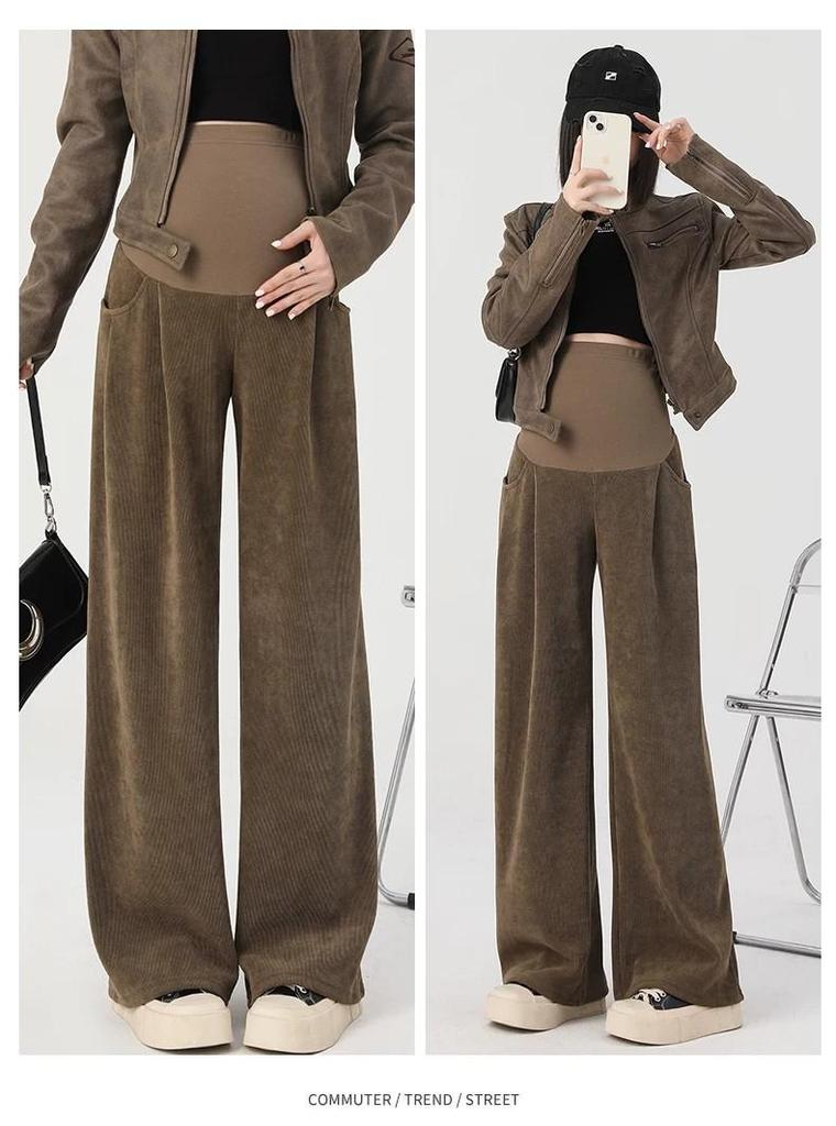 Pantalones de Pierna Ancha de Cintura Alta para Maternidad Tallas Grandes Primavera/Verano 2026 con Soporte Abdominal y Pierna Recta Forrados de Terciopelo