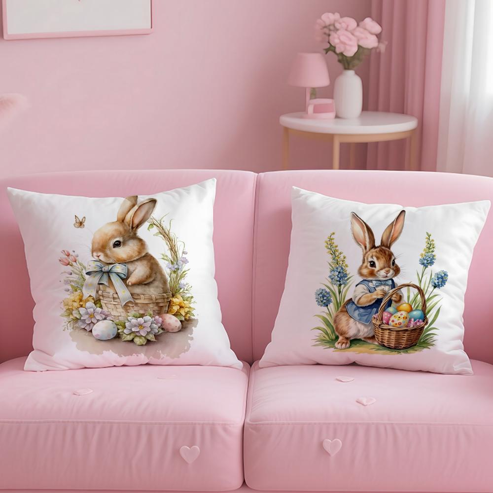 Easter Bunny Cushion Cover Plush Fabric Soft Double-Sided Printed Sofa Warm Winter Home Gift Pillow Case