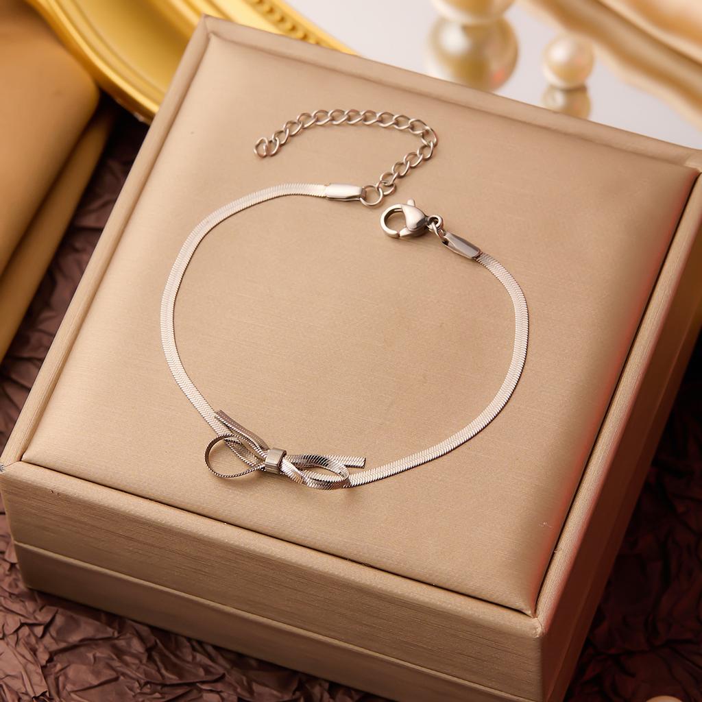 Stainless Steel Bowknot Bracelet for Women Vintage Gold Silver Color Snake Chain Bracelet Simple Fashion Jewelry Girls Gift